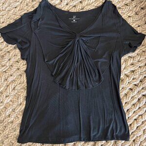 NY & Co. Black Short Sleeve round Neck Top -Front bow/ruffle